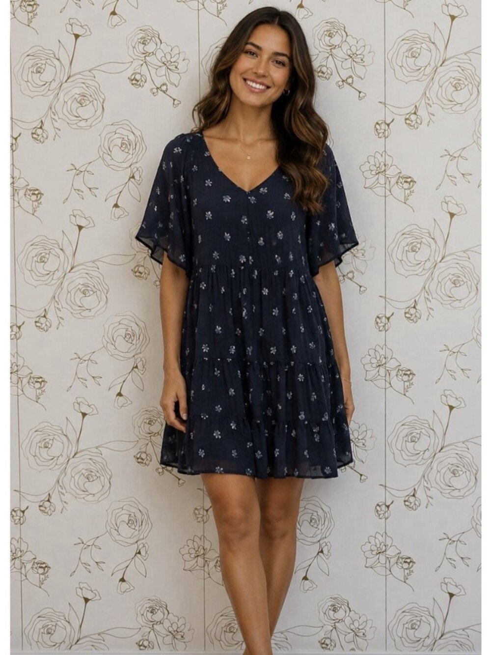 Old Navy Women's Dress Mini Swing Pullover V Neck Navy Blue Size XL NWT
